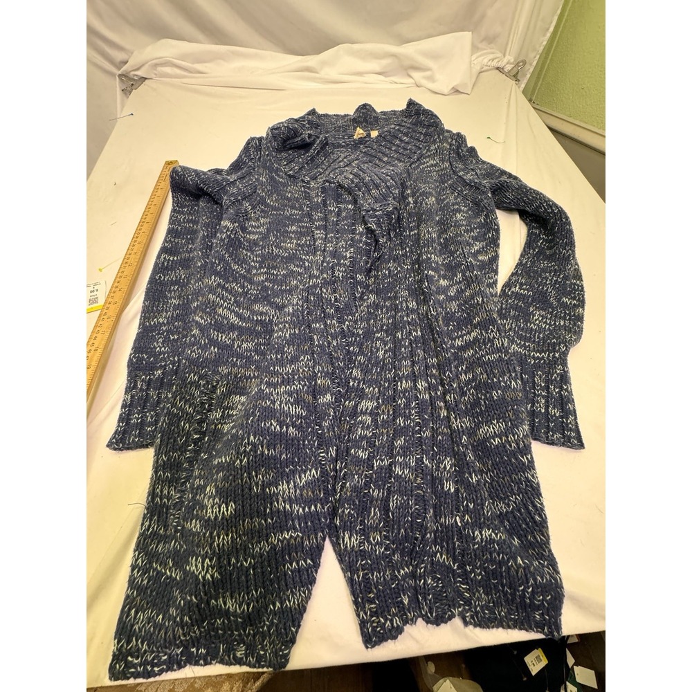 Anthropologie Little‎ Yellow Bird L Speckled Blue Cardigan Duster Sweater Ribbed